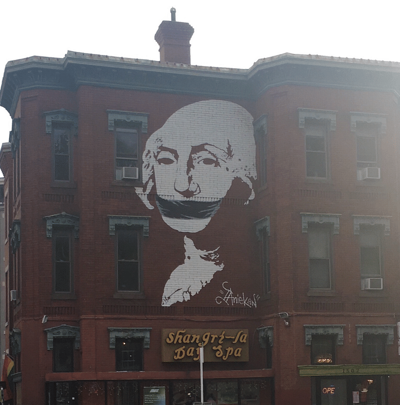 mural in Washington by artist Aniekan Udofia. Tagged: George Washington, political