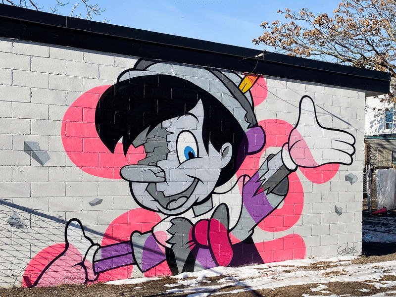 mural in Toronto by artist Matt Gondek. Tagged: Pinocchio