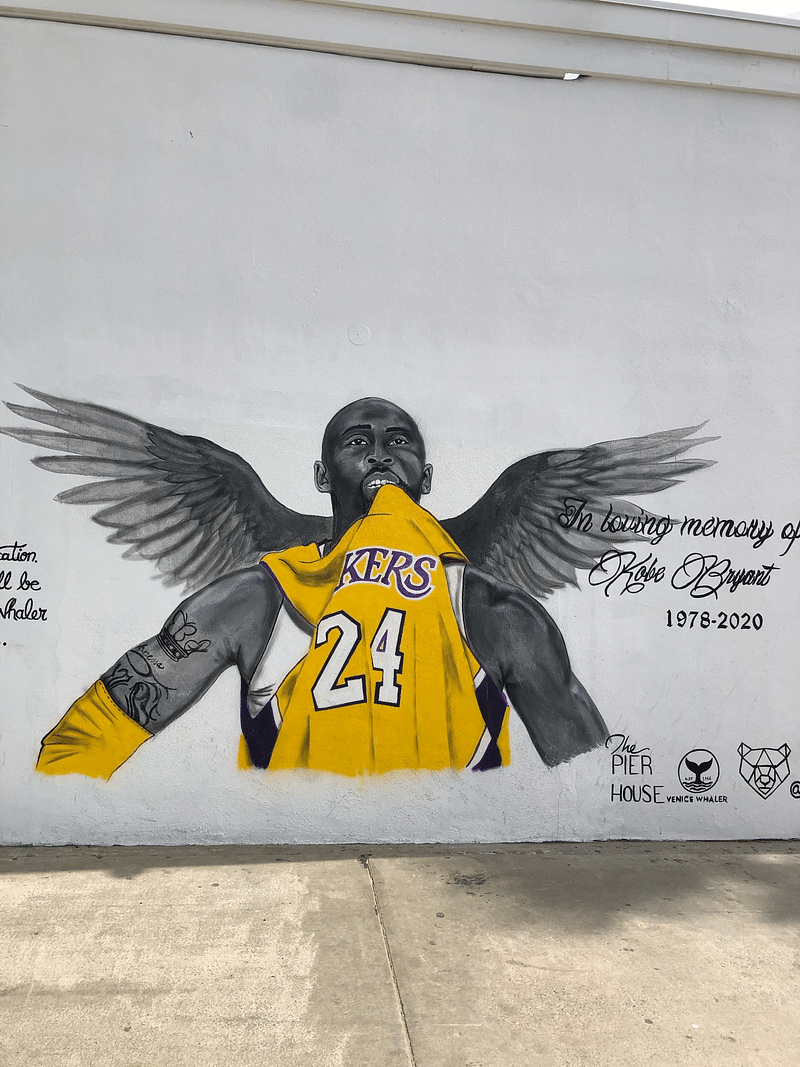 mural in Los Angeles by artist Sophie Mazzaro. Tagged: Kobe Bryant, Los Angeles Lakers, NBA, sports
