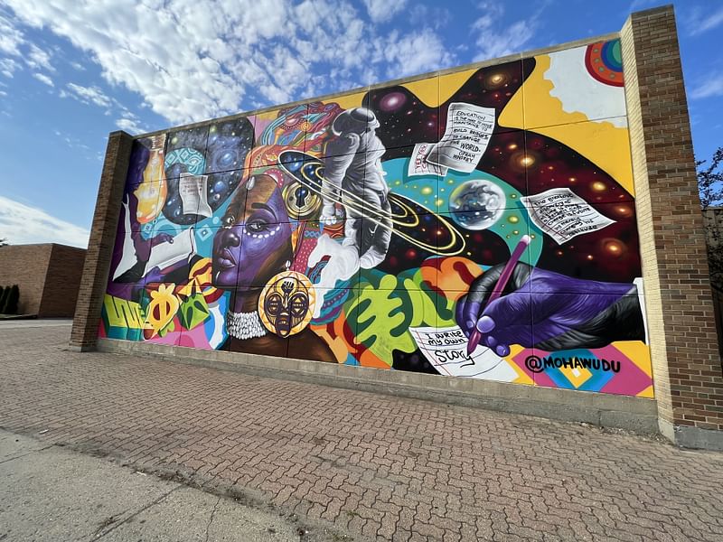 mural in Highland Park by artist Mohammed Awudu .