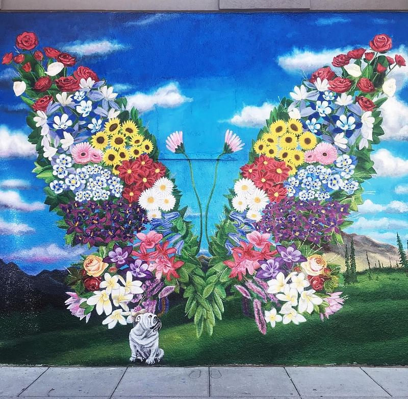 mural in Denver by artist Patrick Kane McGregor. Tagged: flowers, wings
